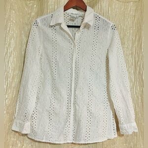Melanie Lyne Cotton Eyelet Button-Down Shirt L